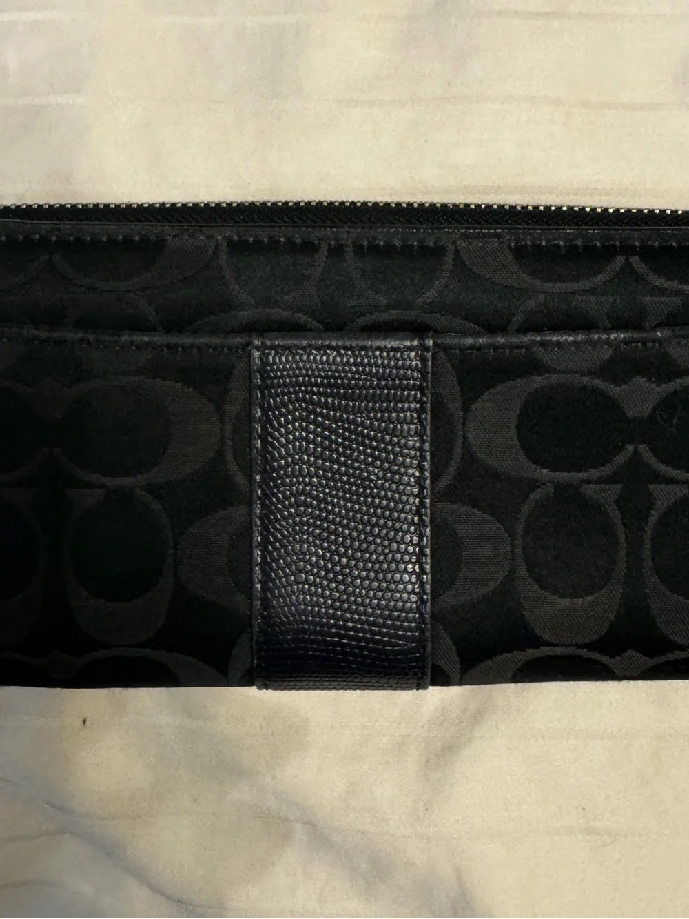 Coach Black Signature Jacquard Wallet with Leather Accent